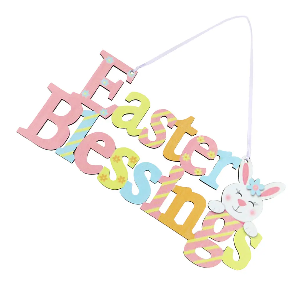 

Easter Wooden Pendant Creative Hollow Carving Decoration for Door Home Wall Hanging Festive Scene Layout Party Prop