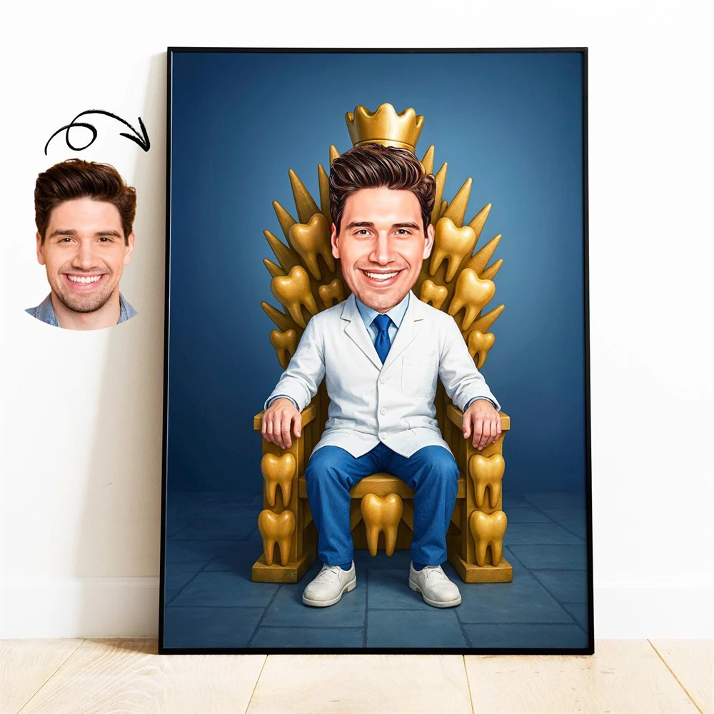 Custom Dentist Caricature Art Poster Funny Floss Portrait Custom Doctor Cartoon Portrait Prints Surgeon Caricature Canvas Print
