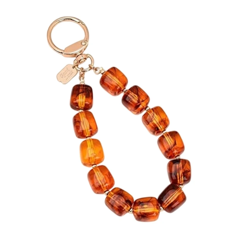 Acrylic Beaded Keychain Bracelet with Gold Tone Ring, Geometric Loop Carry Charm for Keys, Handbags and Backpacks E0BF