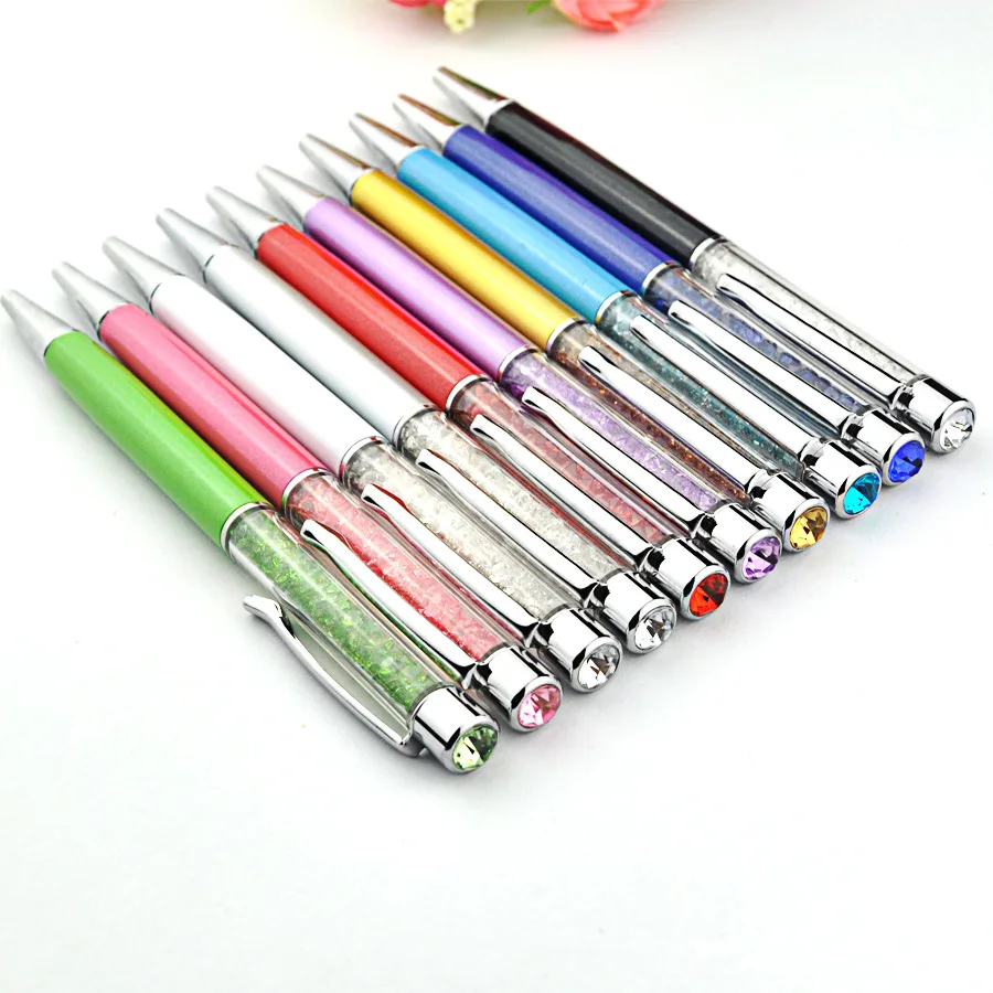 

500Pcs/Lot Crystal Metal Rollerball Ballpoint Pen Top Big Diamond Advertising Stationery Beautiful Gift Personalized Custom Logo