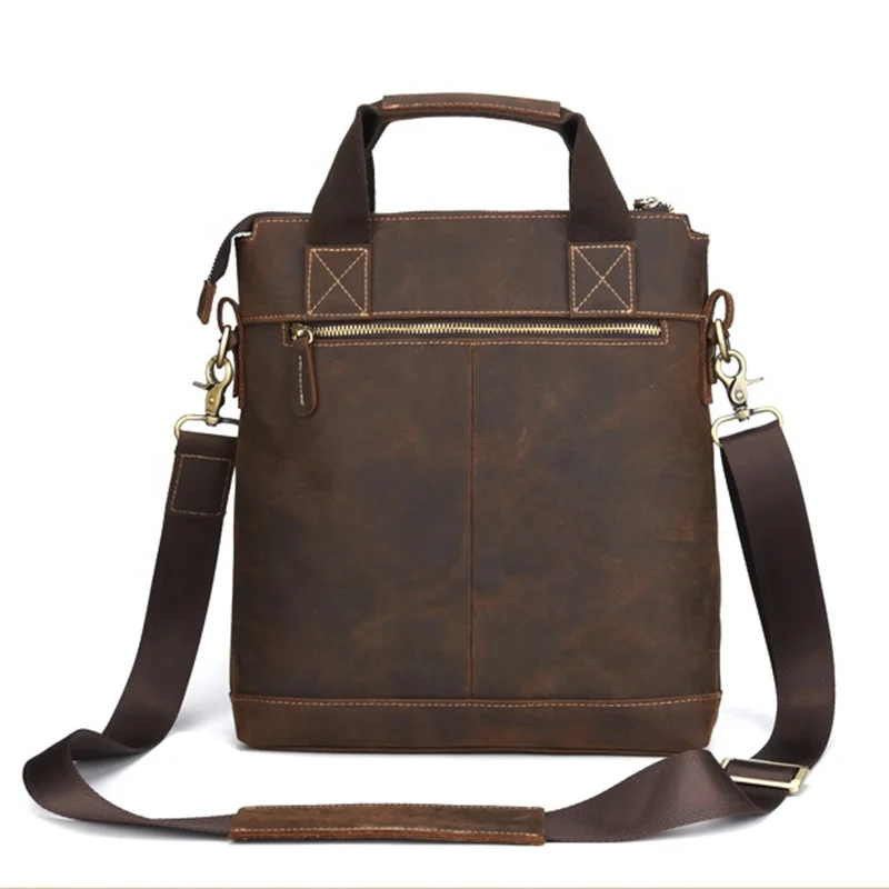 Men Cow Leather Briefcase Vintage Stylish Hot Sale Crazy Horse Leather Business Bag High Quality Simple Shoulder Bag