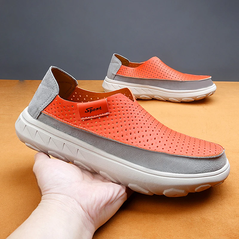 

2026 New Men Casual Shoes Handmade Leather Loafers Comfortable Men's Shoes Quality Split Leather Flat Moccasins Men Sneakers