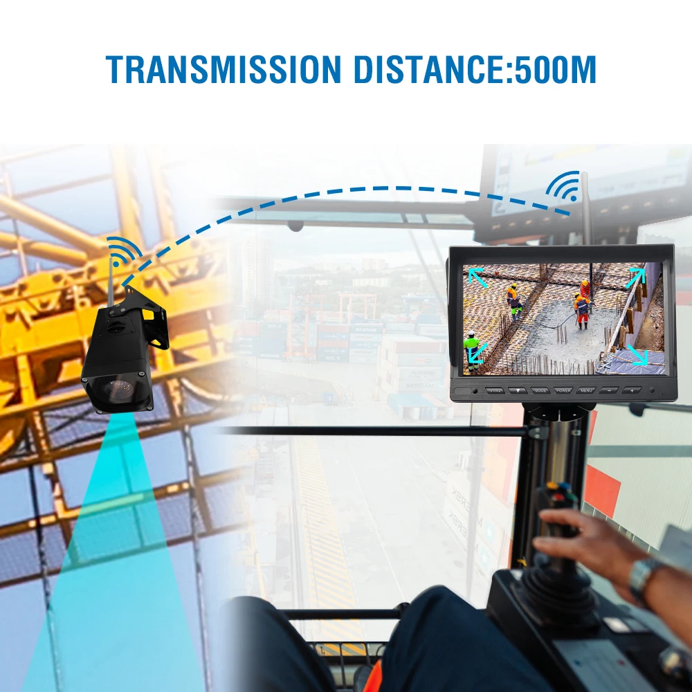 PJAUTO กันน้ํา 50x ซูมไร้สาย Tower Crane ระบบกล้อง Blind Spot Detection ด้านหลังไร้สาย Night Vision กล้องระบบ