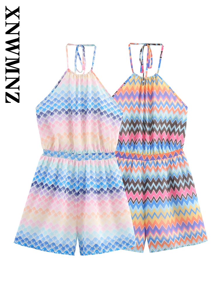 

XNWMNZ 2025 Summer Woman Chic Fashion Shoulder Halter Backless Wide Leg Pants boho Women Clothing High Waist Party Short Pants