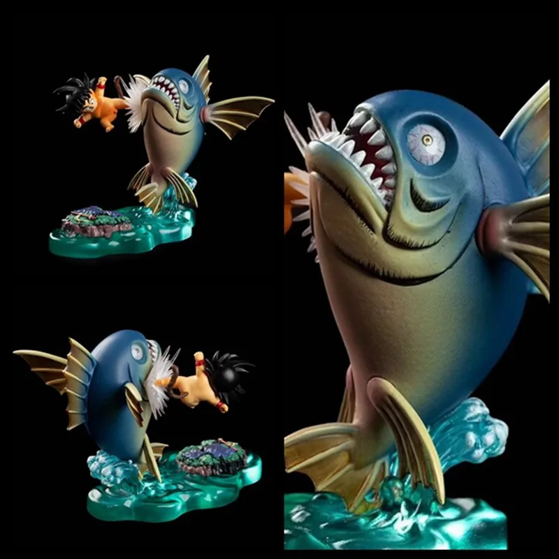 Dragon Ball Figura Saiyan GK Young Goku Kicking Fish Son Goku Large Fish Classic Memory Figurine Model