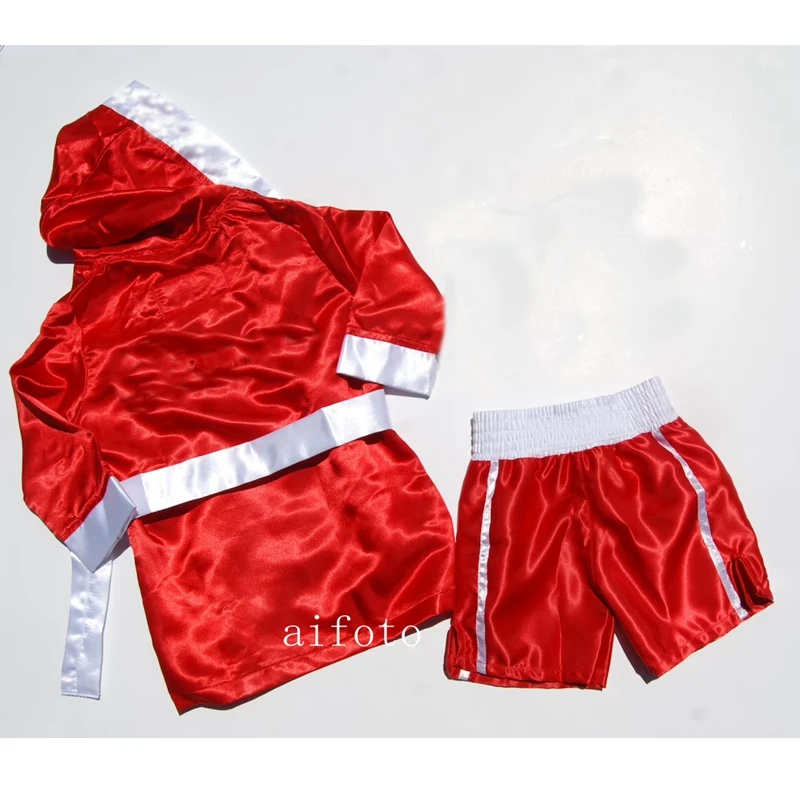 Newborn Photography Props Accessories Infant Photo Fight Boxing Glove Shorts For Baby Boxer Red Robe And Pants Set