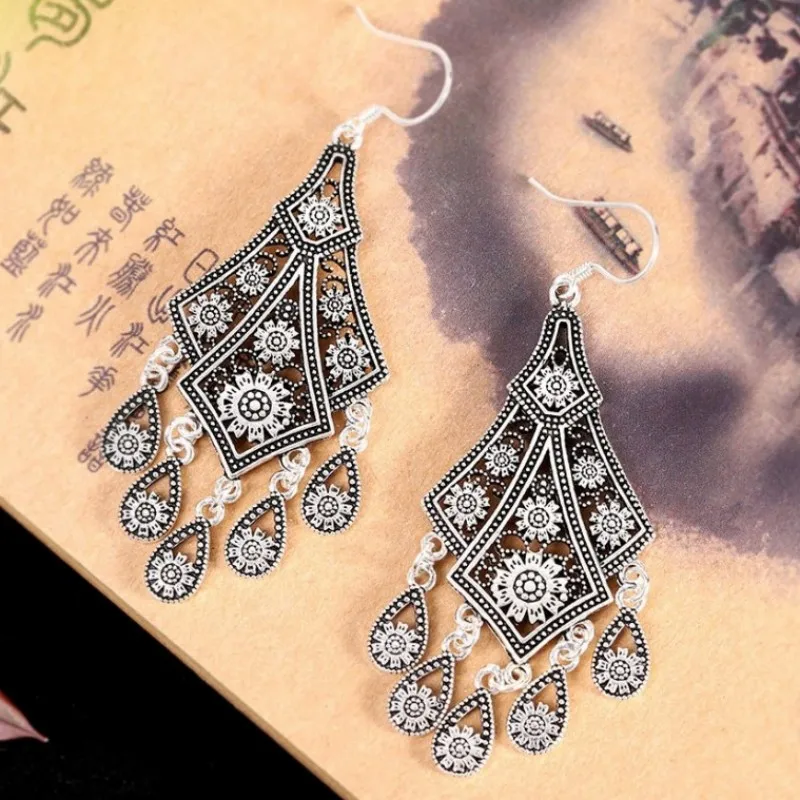 BOCAI S925 Sterling Silver Earrings for Women New Fashion Small Flower Jewelry Pure Argentum Tassel Ear Drop Jewelry Wholesale