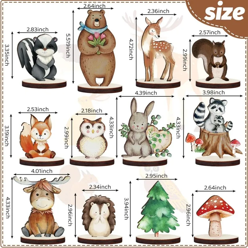 12 Pcs Woodland Animals Cutout Shapes Forest Painted Woodland Baby Shower Decorations Table Centerpieces for Camp Party Supplies