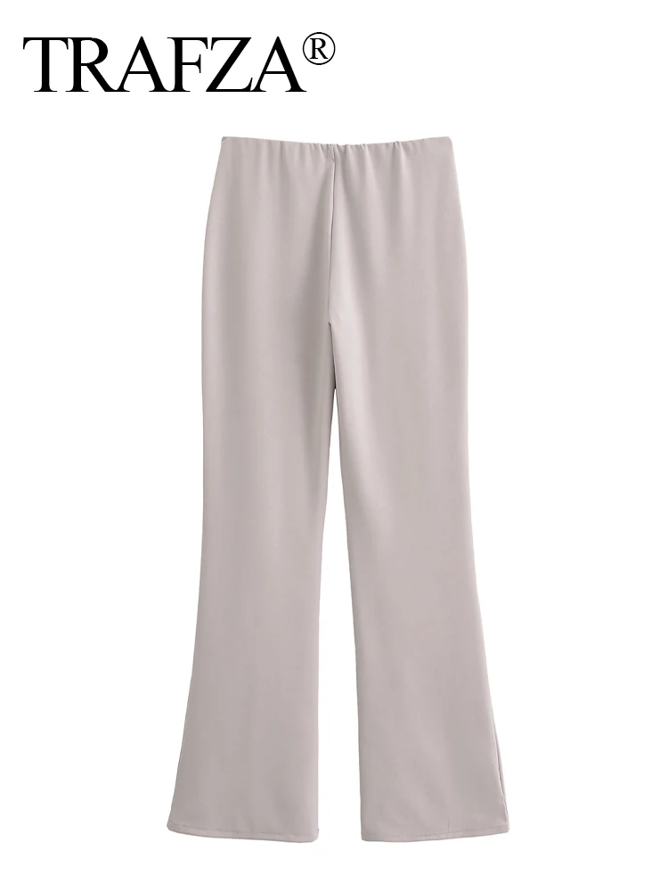 TRAFZA Women's Simple Fashion Belted Double-Faced Fabric Flared Trousers Female Elegant High Street Casual Ankle Length Pants