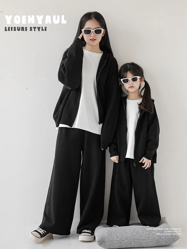 Children's Set Spring and Autumn Casual Loose Fit Large Two Piece Hoodie+Straight Leg Pants Mom and Daughter Matching Clothes