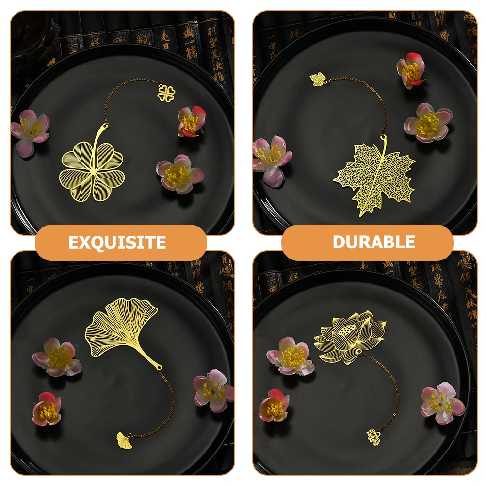 

4Pcs Metal Hollow Leaf Bookmarks Light Stylish Reading Gifts Book Markers for Book Lovers Friends Students
