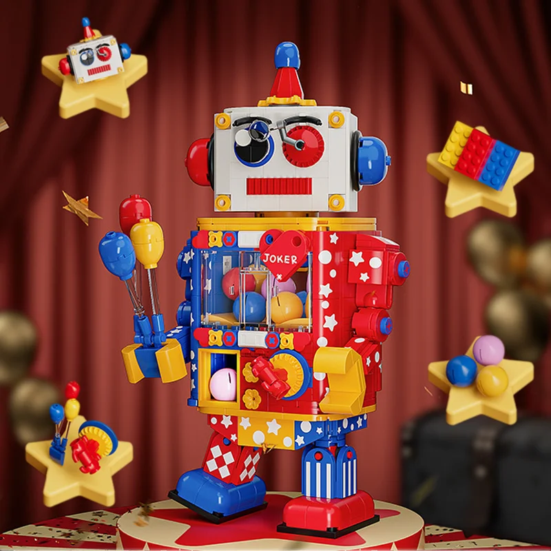 

Building Blocks Clown Gashapon Robot With 2 Expression Sets 17 Movable Poses Joker Bricks Decoration DIY Gifts for Children Toys