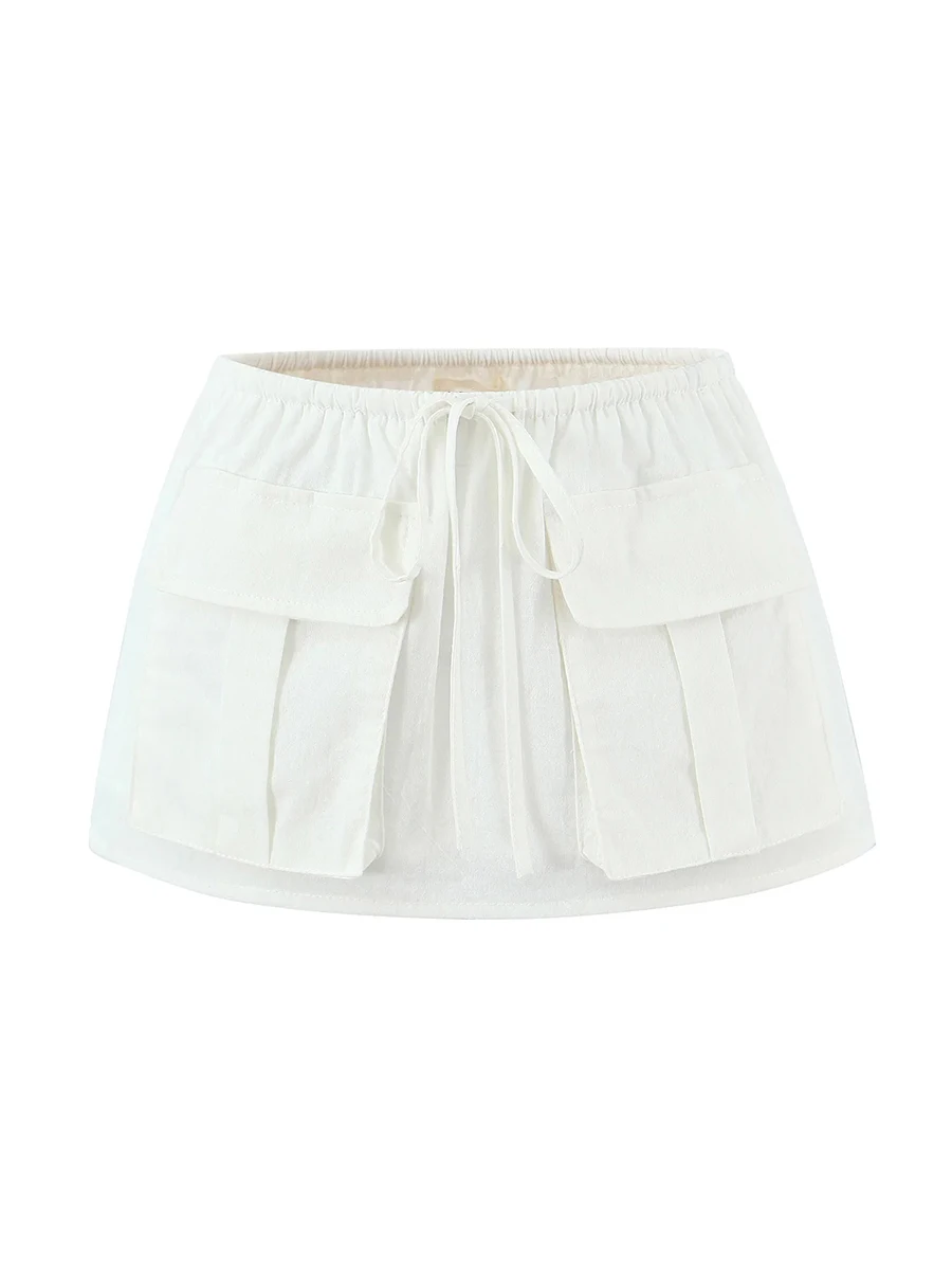 투윈스타일 미니멀리스트 여성용 투피스 세트 오프숄더 긴팔 셔츠 로우 웨이스트 섹시 미니스커트 화이트 슈트 여성용