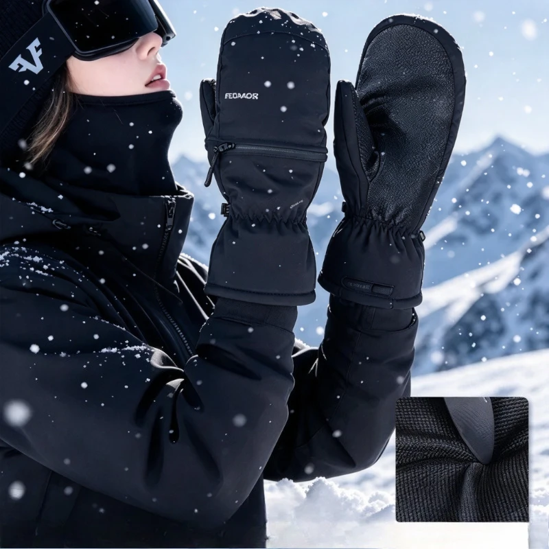 Snowboard Mittens with Built-In Wrist Support, Insulated Ski Gloves with Warm Liner, Water-Repellent Tear-Resistant Outer Shell