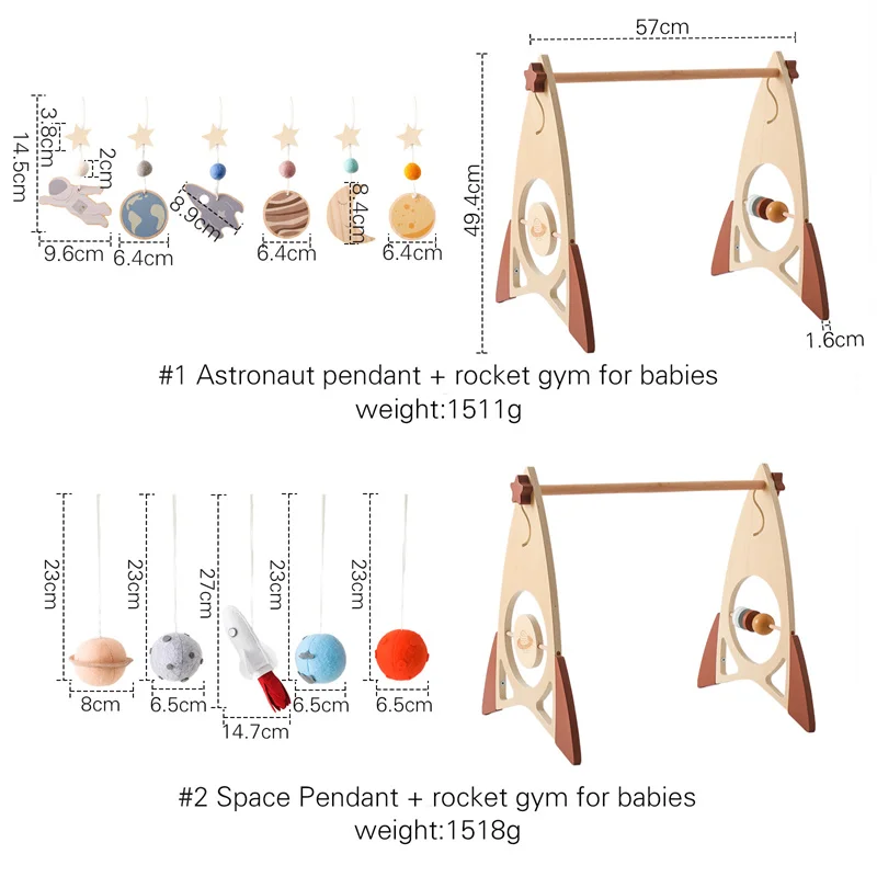 Baby Wooden Gym Frame Rocket Model Newborn Activity Gym Frame Hanging Pendant Rattle Toys For Baby Education Montessori Toys