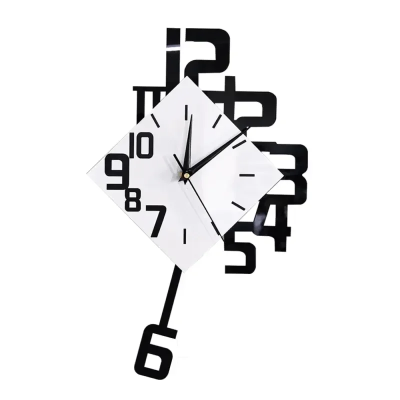 Large Digital Pendulum Clock Black and White Modern Design Irregular Digital Display Decorative Fashionable Oscillating Digital