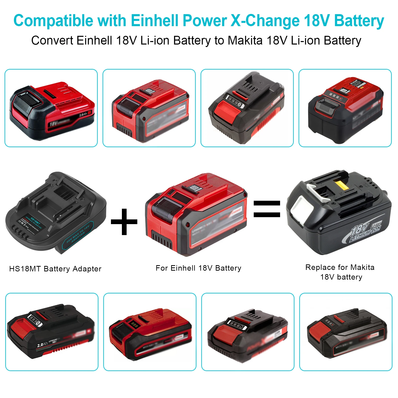 Adaptor for EINHELL 18V for XChang ozito battery  for makita 18V LXT tool use ,replace BL1840 BL1850 -PD22.5W QC 3.0  included