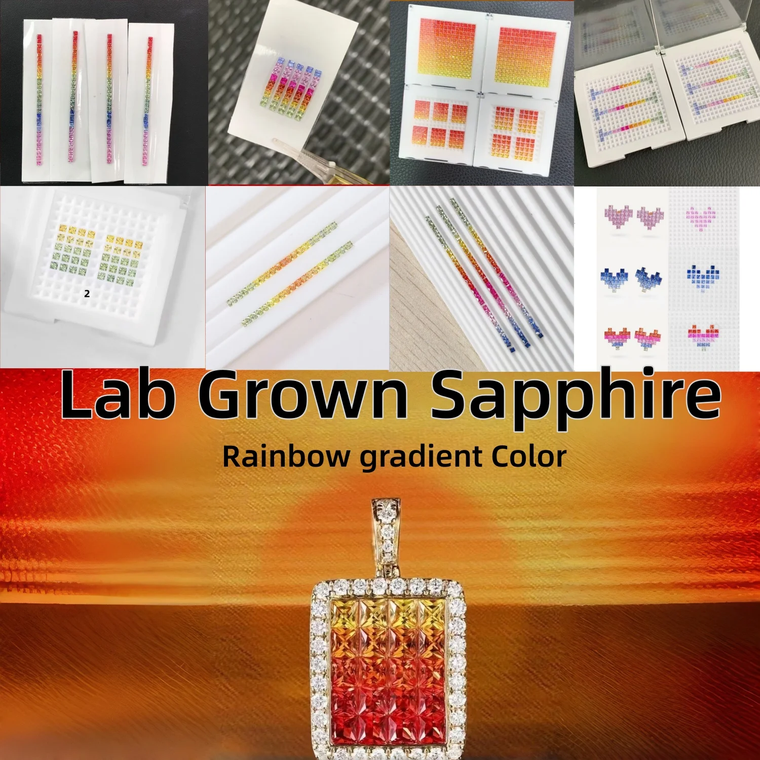 Princess Cut Lab Grown Sapphire Rainbow gradient Color Dopamine Colorful Loose Gemstone for Jewelry Making Wedding Ring Inlay