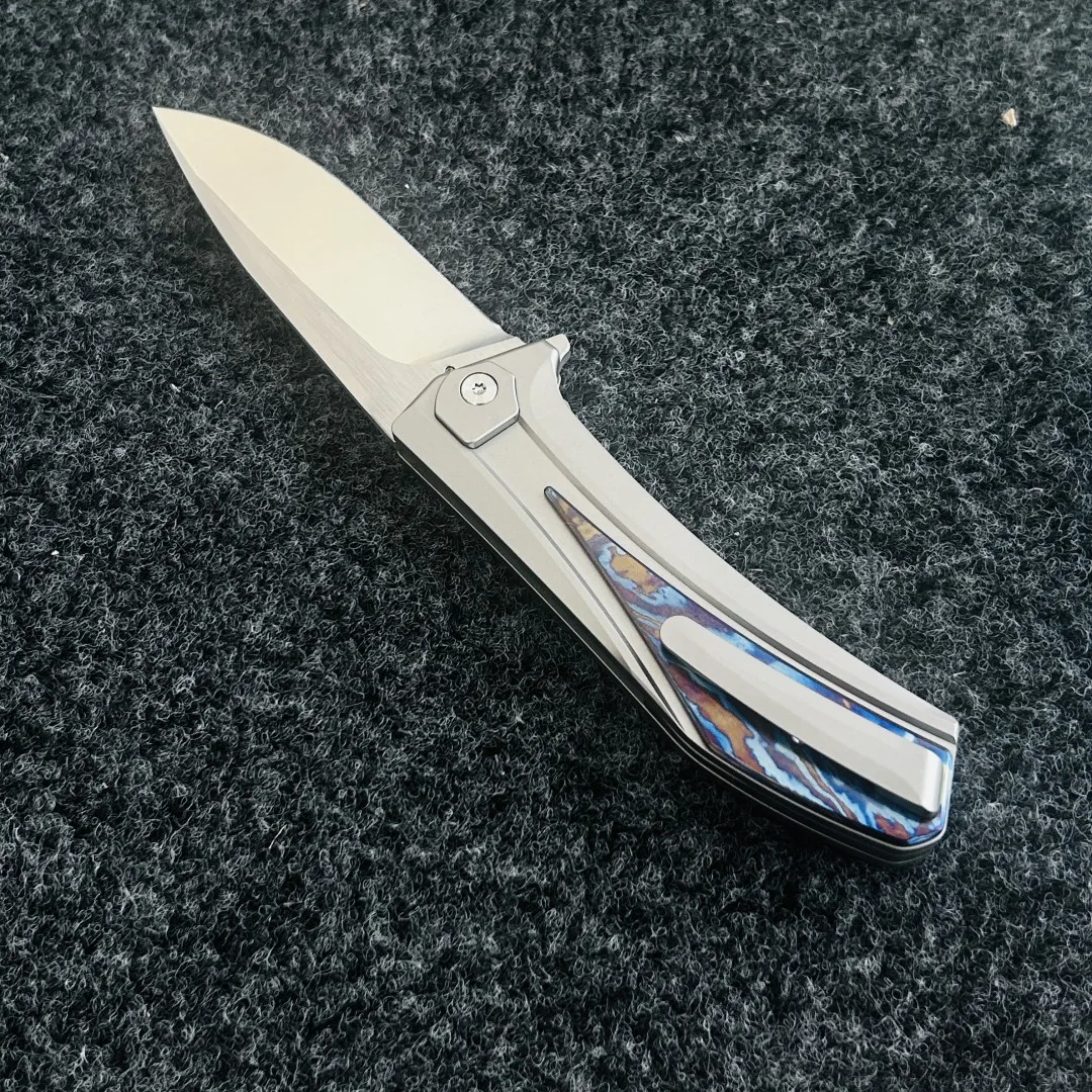 Premium M390 Folding Knife with TC4 Titanium Handle Titanium Inlay Ceramic Ball Bearings EDC Everyday Carry Pocket Knife