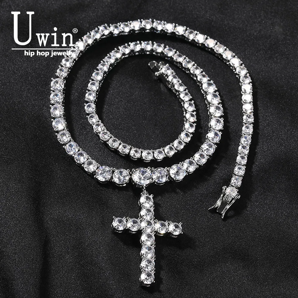 UWIN Tennis Chain With Cross Full Iced Out CZ Cubic Zircon Fashion Luxurious Choker HipHop Jewelry