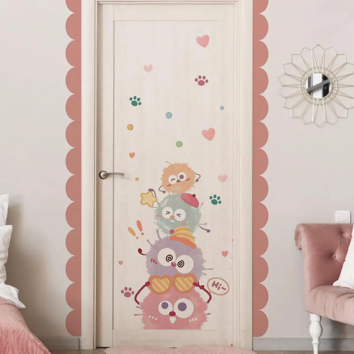 สติ๊กเกอร์ติดผนังลายการ์ตูนสัตว์น่ารักขนฟู ลายอุ้งเท้ารูปหัวใจ สำหรับตกแต่งห้องเด็ก ห้องนอน ห้องนั่งเล่น ของตกแต่งบ้าน