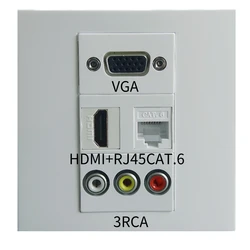 86 VGA HDMI RJ45CAT.6 3-hole RCA direct docking female multimedia panel