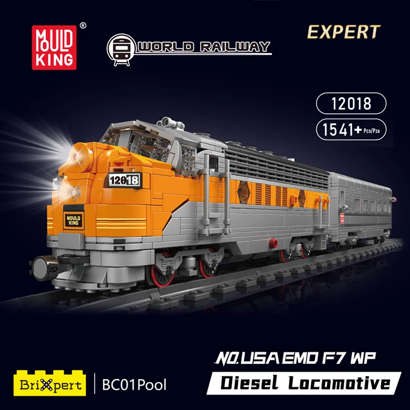 Mold King 12018 Technical Train Building Block telecomando USA EMD F7 WP modello locomotiva Diesel bambini giocattoli regalo di natale