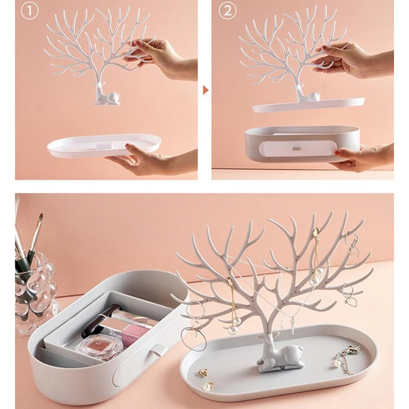 Upgraded Version With Drawer Deer Earrings Necklace Ring Pendant Bracelet Jewelry Cases&Display Stand Tray Tree Storage Jewelry