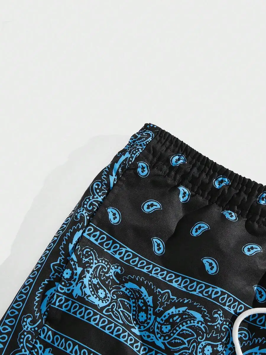 

Mens Drawstring Waist Paisley Print Shorts Summer Casual Beachwear