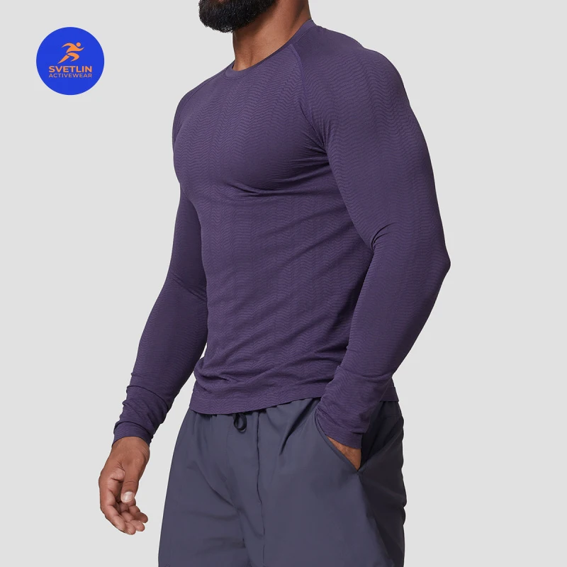SVETLIN High Quality EU US Size Men Seamless Jacquard Quick Dry T-shirt Slim Fit Athletic Top for Fitness Training