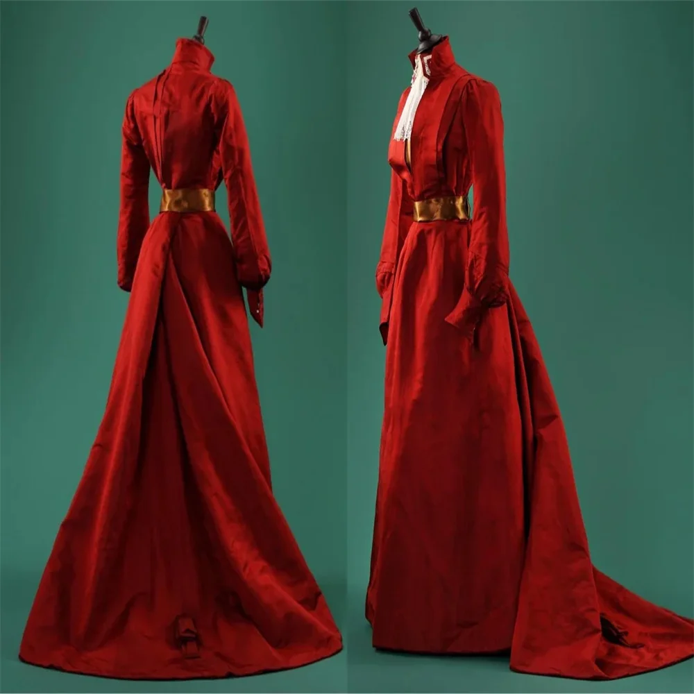 

1900s Victorian Red Gothic Steampunk Bustle Dinner Dress Colonial Civil War Southern Belle Ball Gown