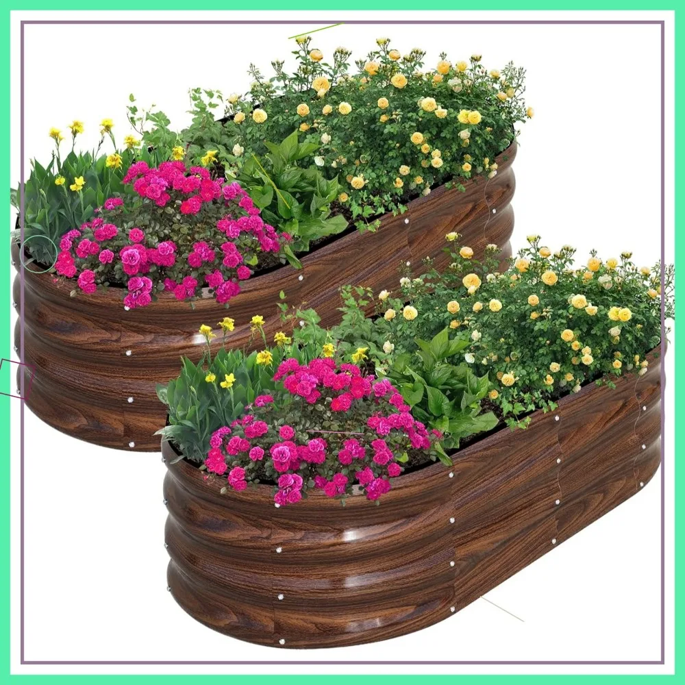 

2-Pack Galvanized Steel Raised Garden Bed, 4x2x1ft Oval Planter Box for Vegetables & Flowers