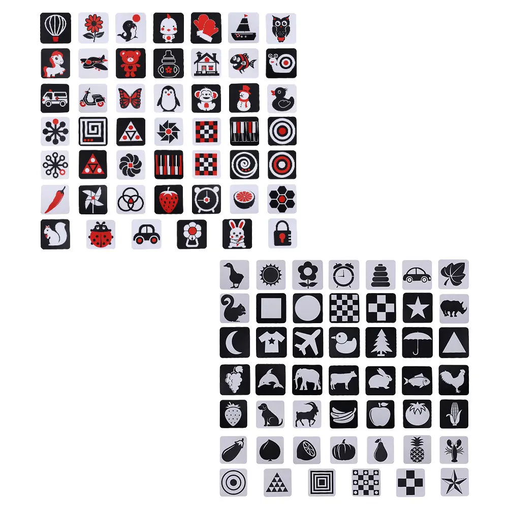 

2 комплекта развивающих карточек для визуальной стимуляции с четкой печатью для новорожденных, прочные обучающие флеш-карты для младенцев, развивающая игра-головоломка