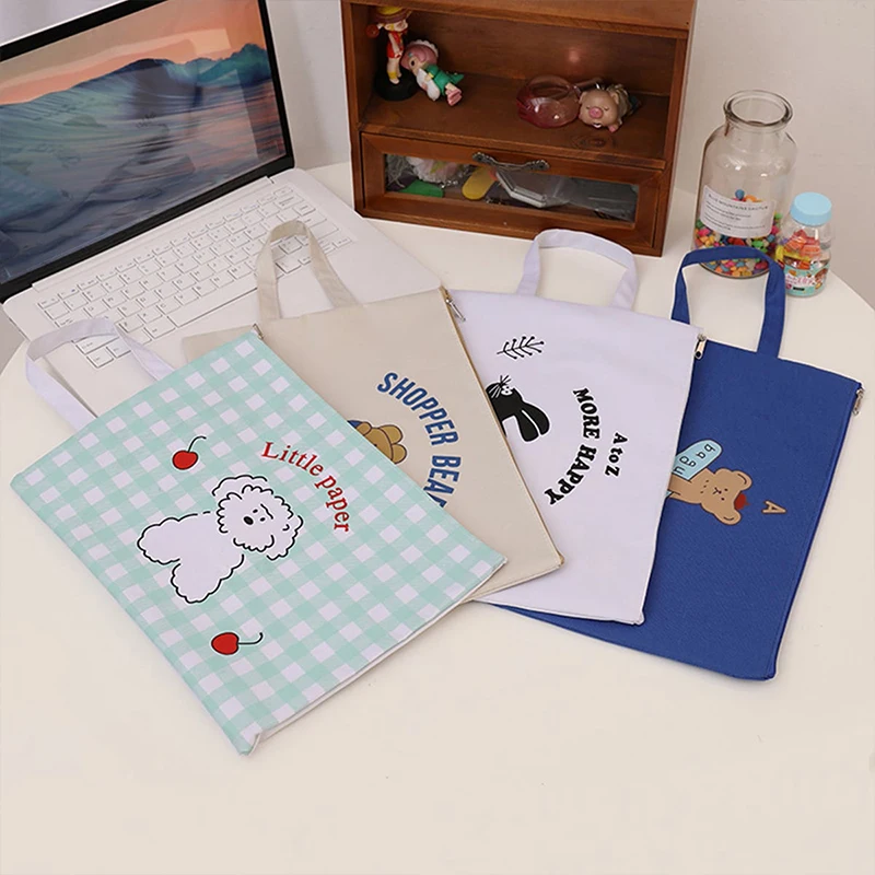1pc Cute Cartoon animal Zipper Document Bag Kawaii Student Oxford Cloth Storage Bag Supplies Escolar Portable File Papelaria