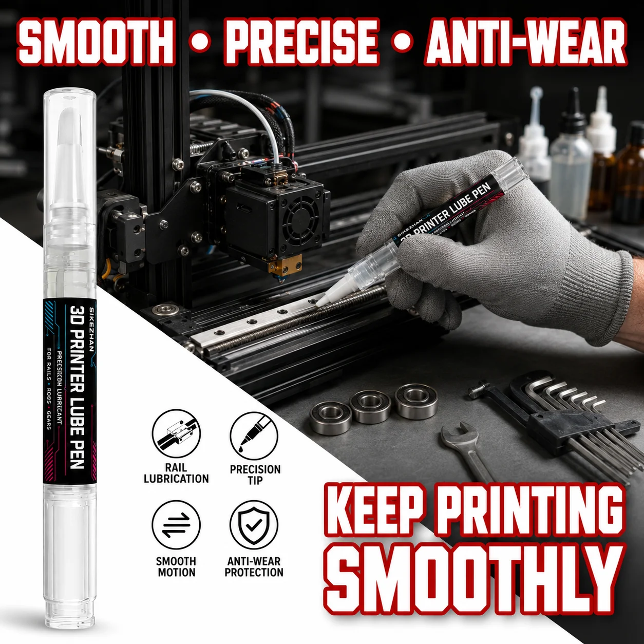 Premium 3D Printer Precision Lube Pen SIKEZHAN, Linear Rail Shaft Rod Smooth Fluid Component Maintenance Brush Applier Tool