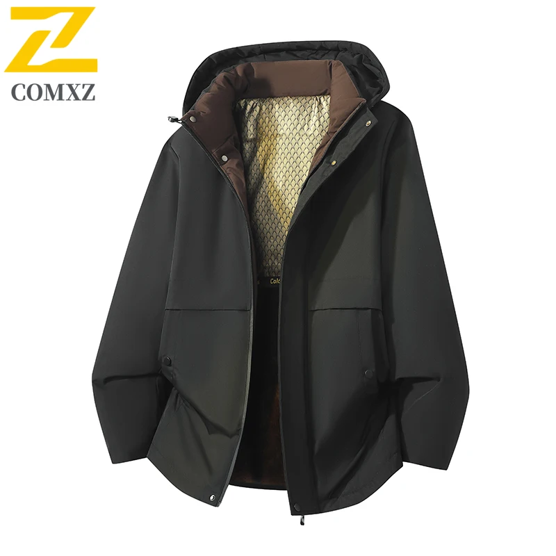 كبير الرجال معطف القطن 2025 الخريف الشتاء جديد وأضاف الصوف سميكة ودافئة مقنعين سترة معطف في الهواء الطلق الأعمال عادية سترة قطن