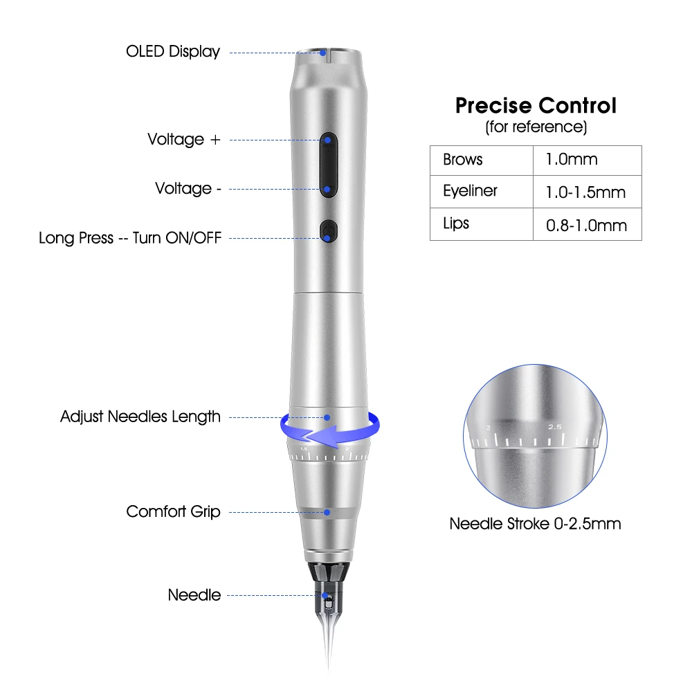 Wireless Battery Permanent Makeup Pen Machine for SMP&TATTOO with 2 Batteries Micropigmentation Permanent Makeup