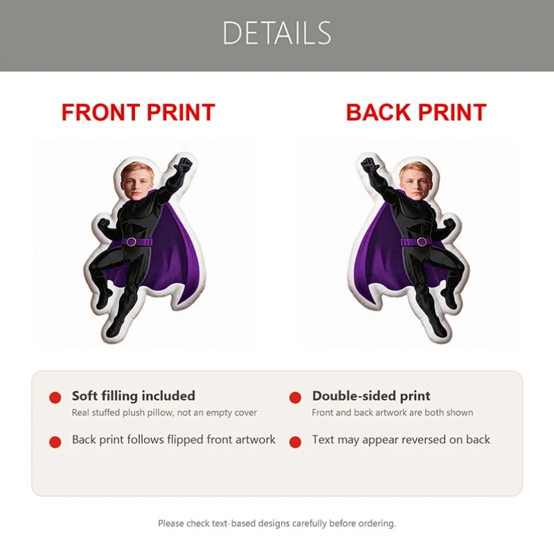 Custom Personalized Photo Face Pillow, Superhero Costume Style Custom Shaped Decorative Cushion, Funny Gift for Adults Friends B