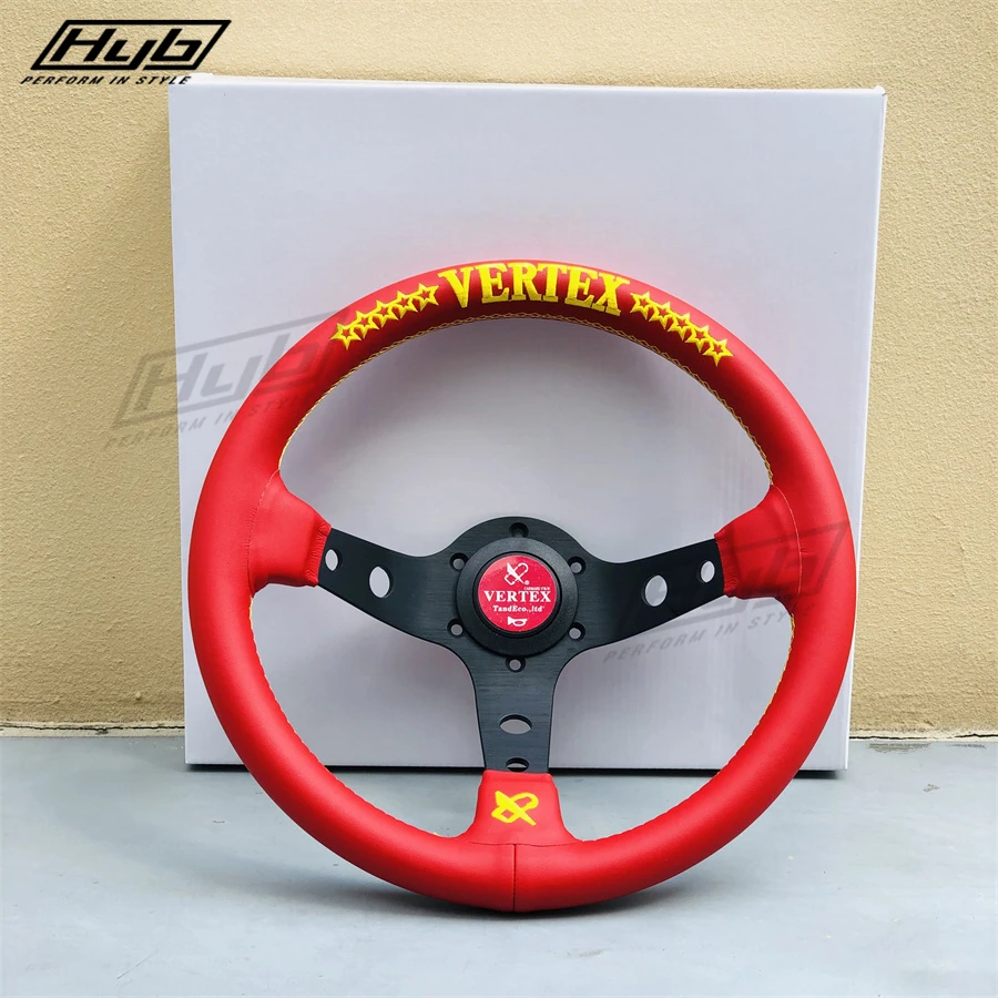 Couro Vermelho Vértice Volante, Universal Drifting Carro Volante, Deep Dish, JDM, 13"