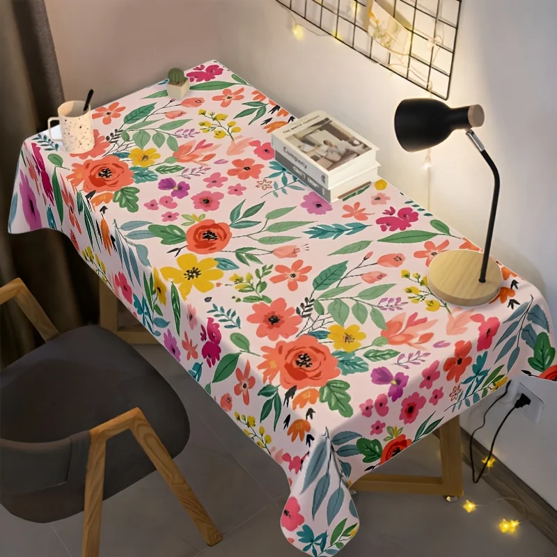 1pc 2D Floral Pattern Tablecloth | Easy-Care, Polyester, Ideal For Dining Tables, Coffee Tables, Desks, Kitchen Countertops, Enhances Atmosphere And Protects Surfaces