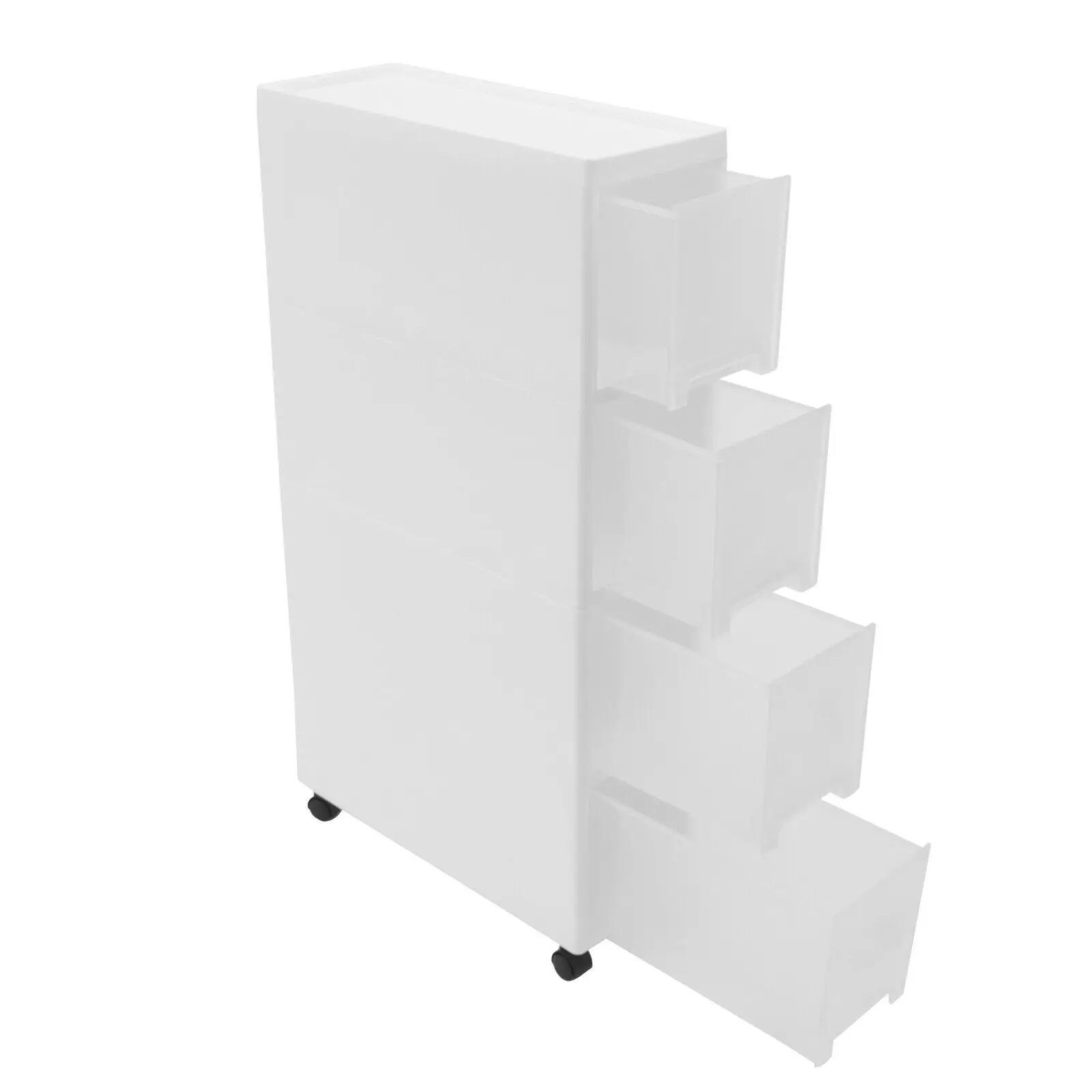 Chariot de Rangement à Roulettes Étroites, Blanc Moderne, 4 MELKitchen, Armoire d'Angle, Étagère à Roulettes en Plastique avec Roue