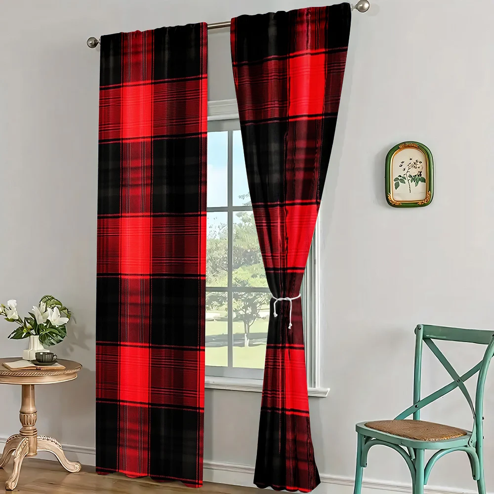 2Pc Buffalo Plaid Window Curtains Rod Pocket Design For Easy Installation For Living Room Bedroom Office Home Decor Machine