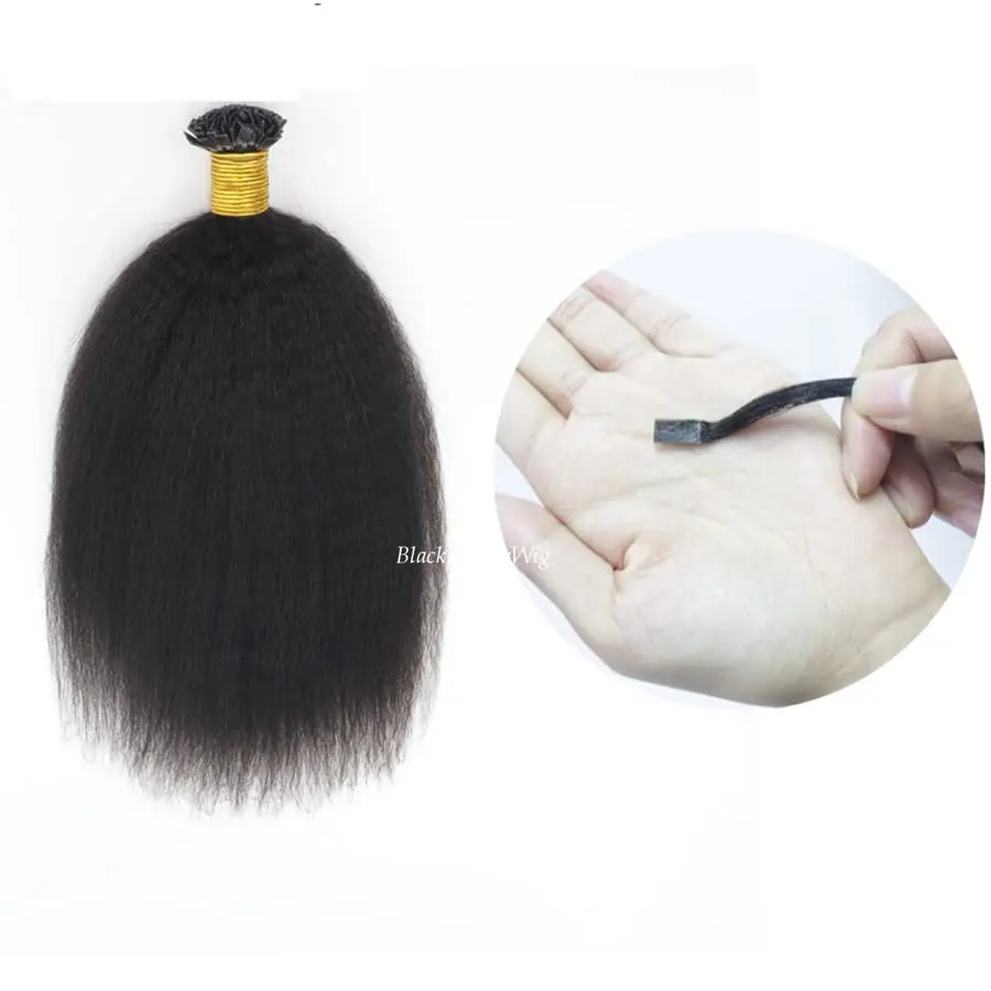 Kinky Straight Flat Tip Human Hair Extension Mongolian Remy Hair Coarse Yaki Pre Bonded Keratin Fusion K Tip Hair 100g 100Pcs