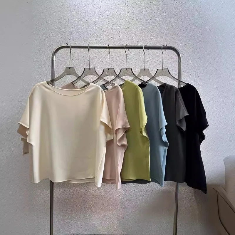 

Summer Acetate New Short Style Sweet and Cool Light Short Sleeves Women Tops