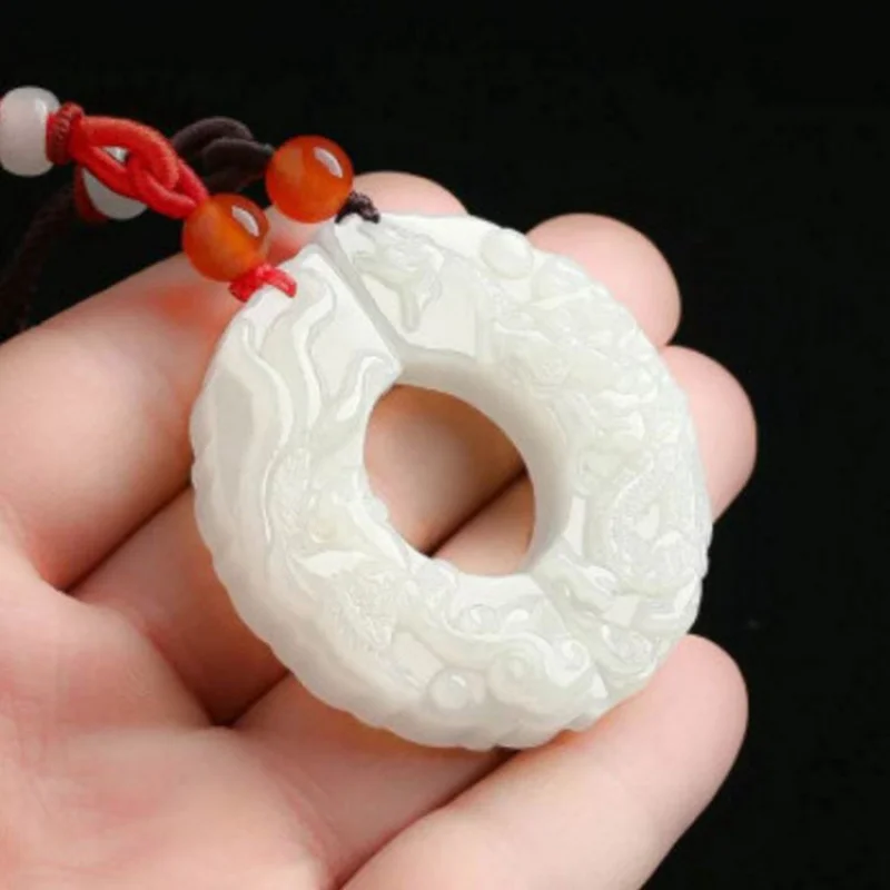 Hetian with design men and women, pendant family ties, white jade parent-child pend