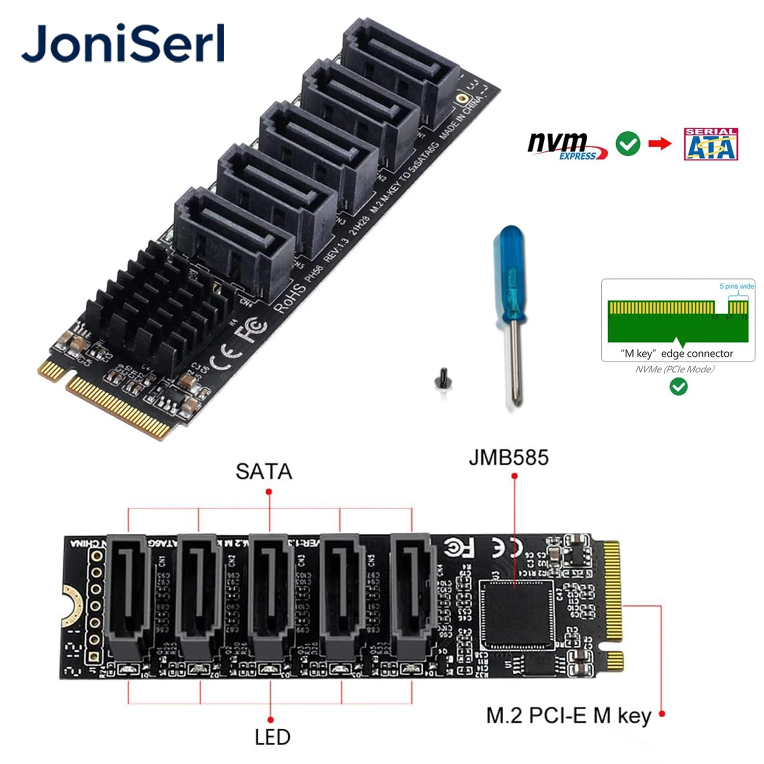 M.2 NVME M-Key PCIE 3.0 to SATA 6Gbps 5/6/8/9Ports Expansion Card NAS Synology Hard Drive Extended PCI-E Adapter Riser Card