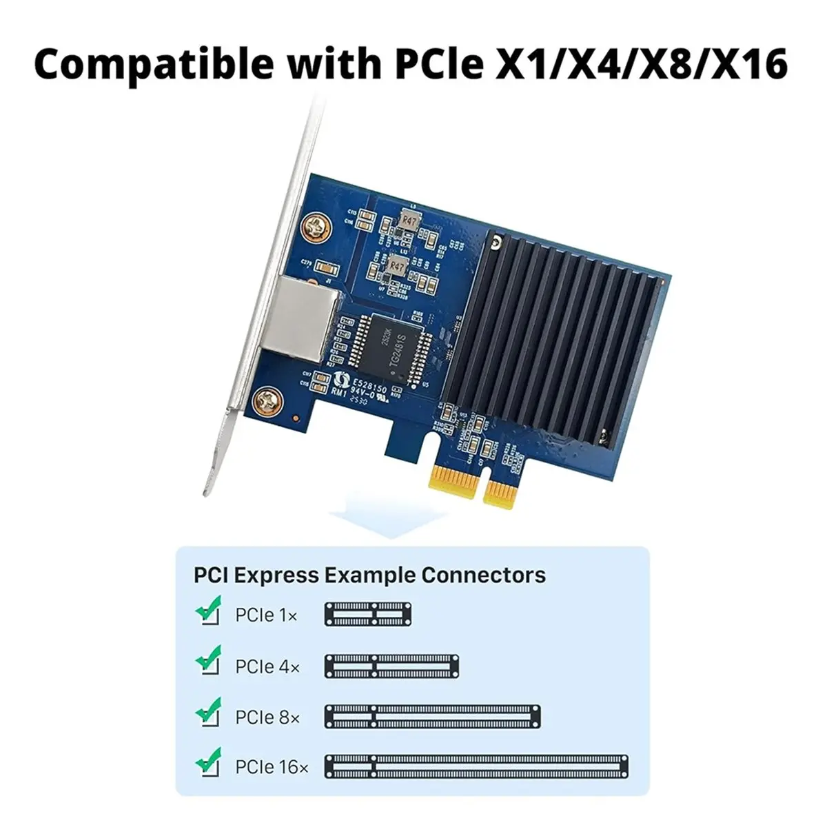 NIC, 10Gb/S PCIe Network Adapter, 10G CNA, 10GBASE-T PCIe Network Card, PCIe X1 for /Linux OS