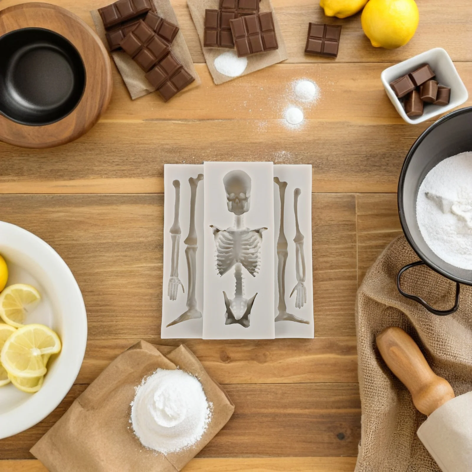 

2pcs Halloween Baking Molds Silicone Skull Design Non-Stick Chocolate Candy Jelly Fondant Mold For Diy Cookies Desserts Ice