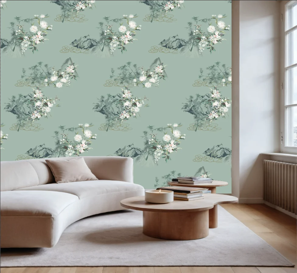 Customized Size Mural Painting with Green Background Flowers Birds Branches Decorative Painting Living Room Bedroom 3d wallpaper
