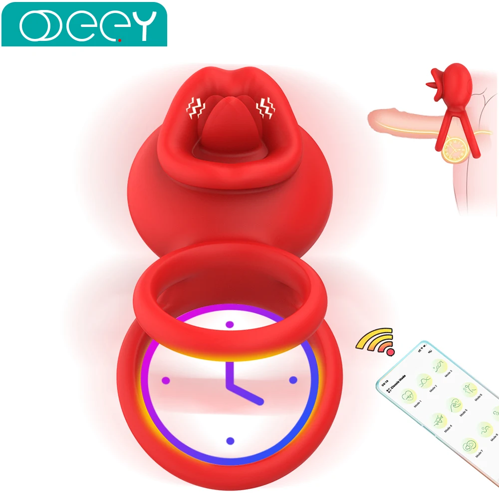 تهتز خاتم الديك App حلقة القضيب هزاز البظر محفز مع لعق الفم لعبة الجنس الكبار للرجال النساء الأزواج متعة